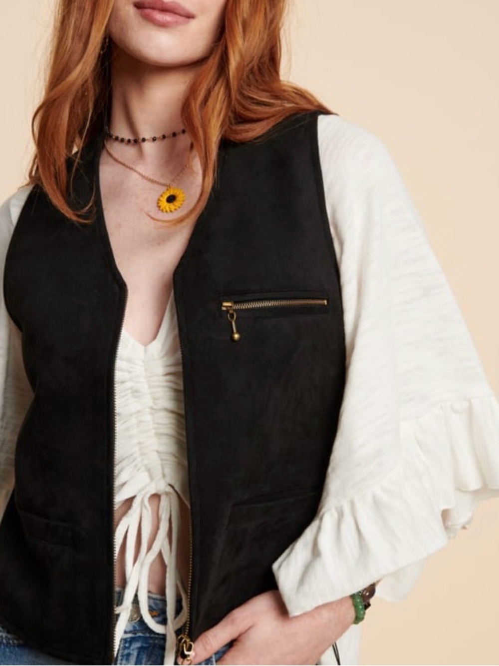 Black Velvet Zip-Front Vest